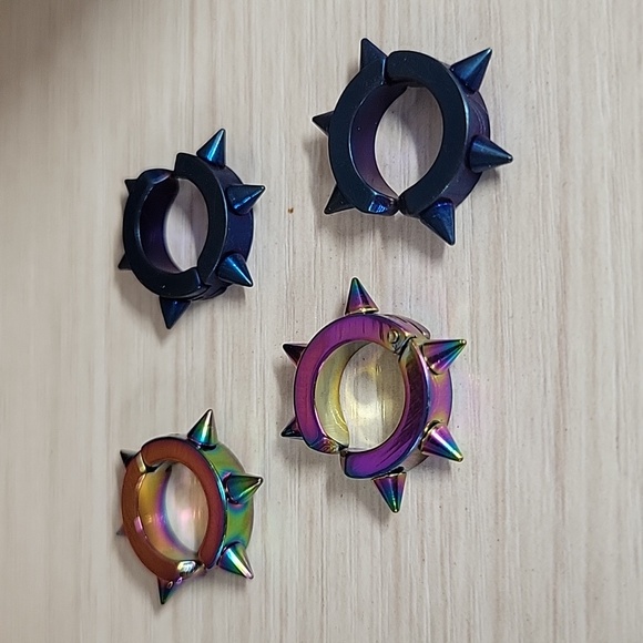 SPIKED HUGGY CLIP-ON EARRINGS, Choice of Color - Picture 9 of 9